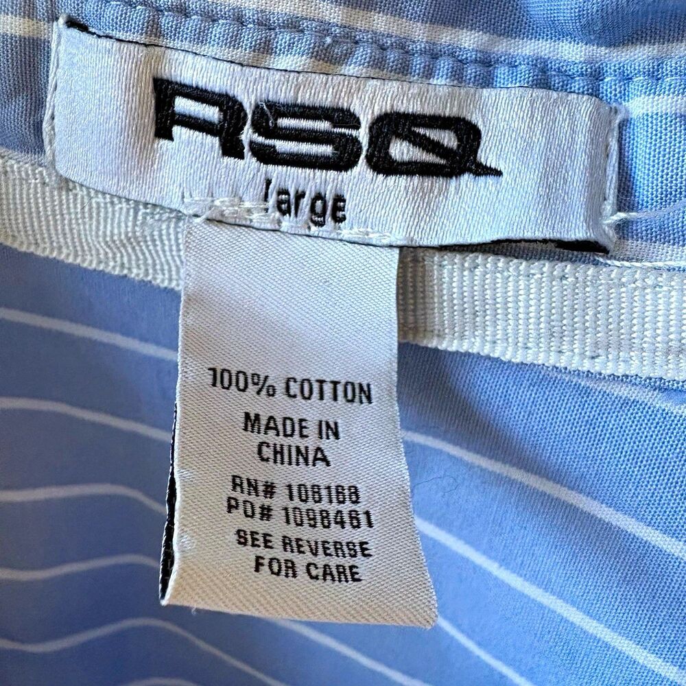RSQ Women’s Shirt L Blue/White Striped Collared Long Sleeve Button Front Cotton